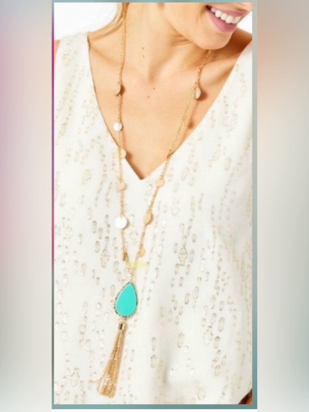 Lilly Pulitzer Moonlight Necklace Tropical Turquoise & Gold NWT $68 Retail